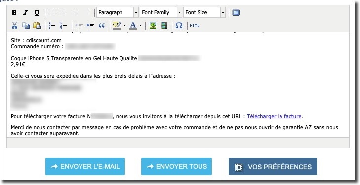 Fonctionnalité factures par mail Sellermania