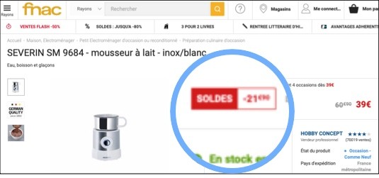 Fonctionnalité soldes Fnac