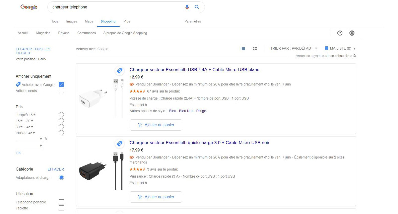 comparator google shopping smartphone