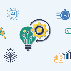 Illustration conceptuelle montrant la croissance e-commerce et l'innovation technologique avec des graphiques ascendants et des éléments digitaux abstraits dans des tons vert émeraude et bleu nuit.