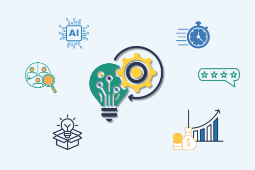 Illustration conceptuelle montrant la croissance e-commerce et l'innovation technologique avec des graphiques ascendants et des éléments digitaux abstraits dans des tons vert émeraude et bleu nuit.